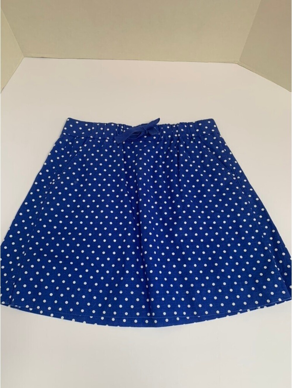 J Crew Boardwalk Linen Polka Dot Mini Skirt Blue White Size 4
